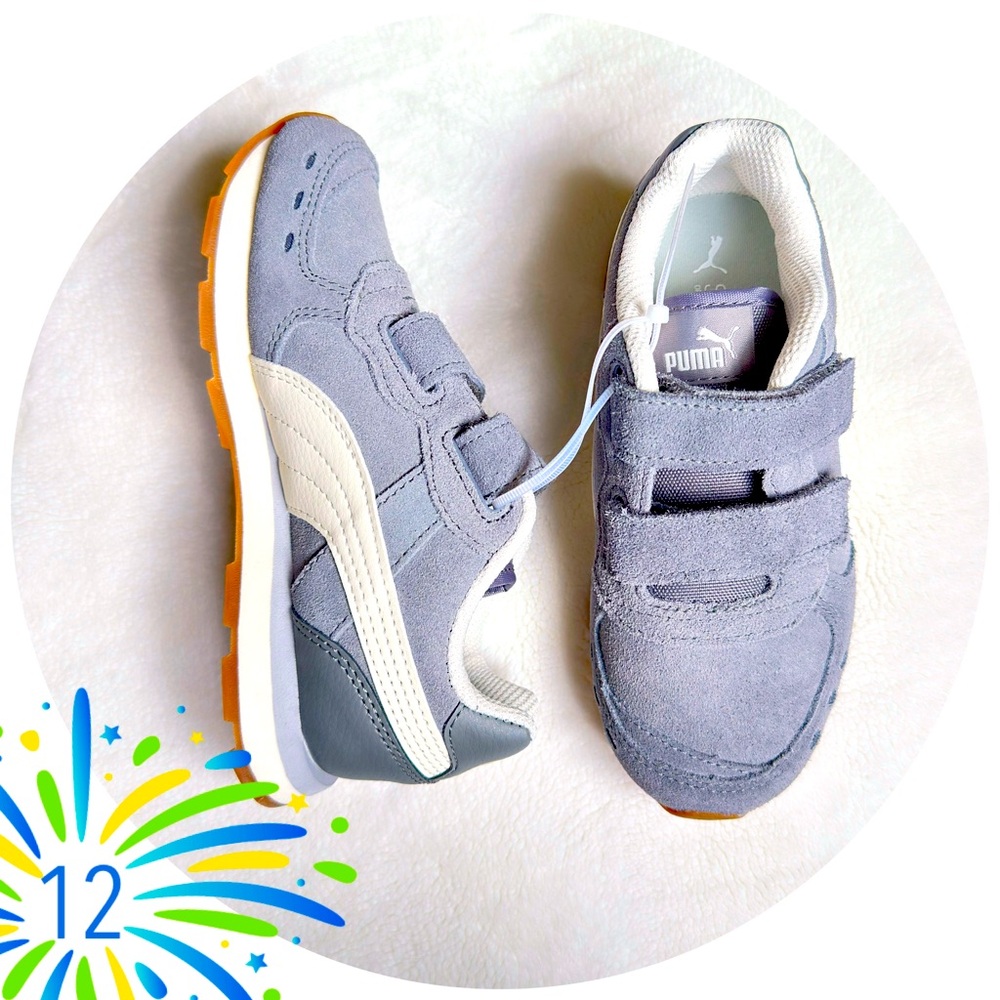 NEW Puma Suede Sneakers Gray & White Kids Shoes Size 12C